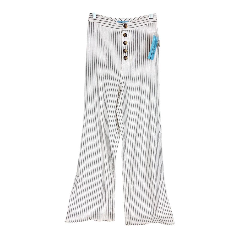 Antonio Melani Womens 2 White Brown Stripe Wide Leg Harlow Linen Pants NWT